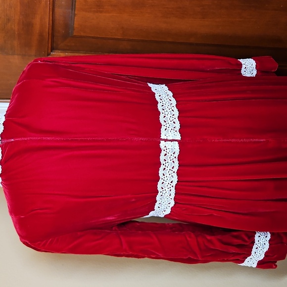 VINTAGE RED DRESS LONG 70s 60s LACE VELVET LIKE LONGSLEEVED - Picture 7 of 11